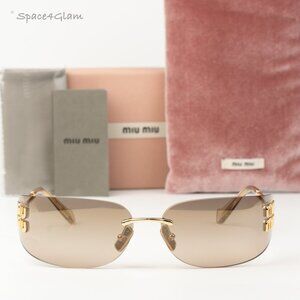 Miu Miu Men Sunglasses Gold Bronze Mirror Gradient Rectangle MUA51S 5AK20P NEW